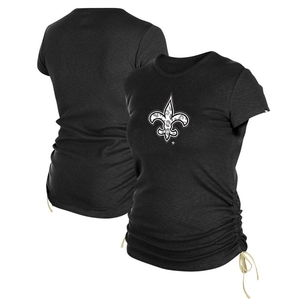 NWT New Era NFL‎ New Orleans Saints Black Fleur De Lis Ruched Tie T Shirt Size S